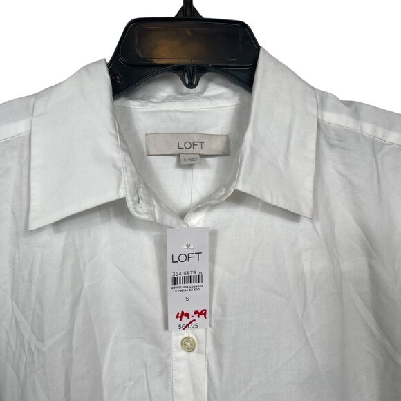 LOFT Drawstring Tunic Shirt Top Womens Small White Elastic Waist Business Casual - Picture 6 of 12